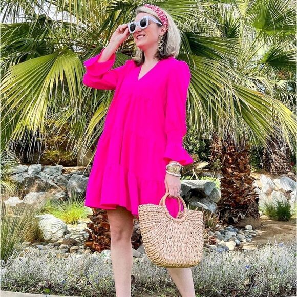 Tuckernuck Pomander Place Electric Neon Pink Kenzo Swing Mini Dress - Picture 10 of 10
